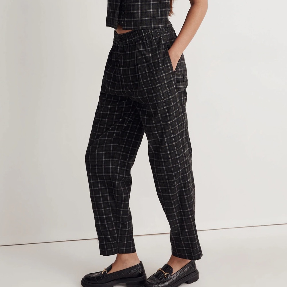 Madewell Dark Green Blue Plaid Corduroy Pull-On Tapered Pants Carpenter Loop S - Picture 8 of 15